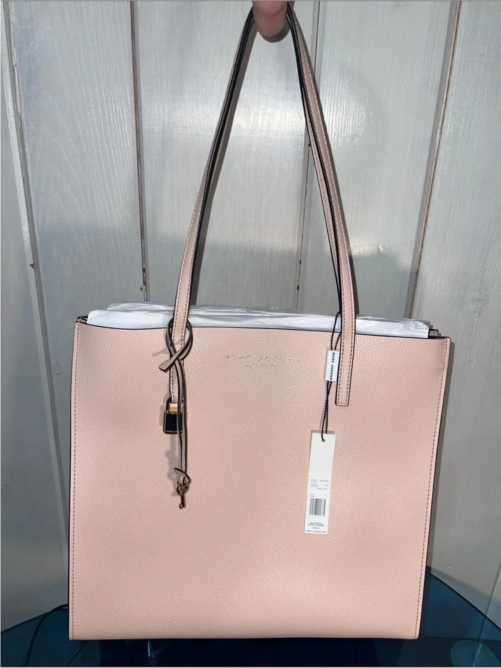 Marc Jacobs Blush Pink Pebbled Leather Tote w/ Pink Whip - NWT